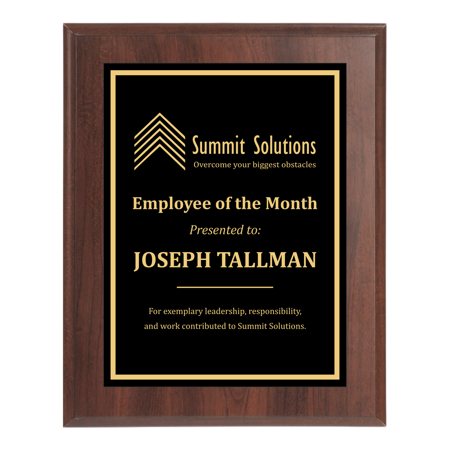 Classic Cherry Wooden Plaque - Black Plate with Gold Engraving - Awards & More #