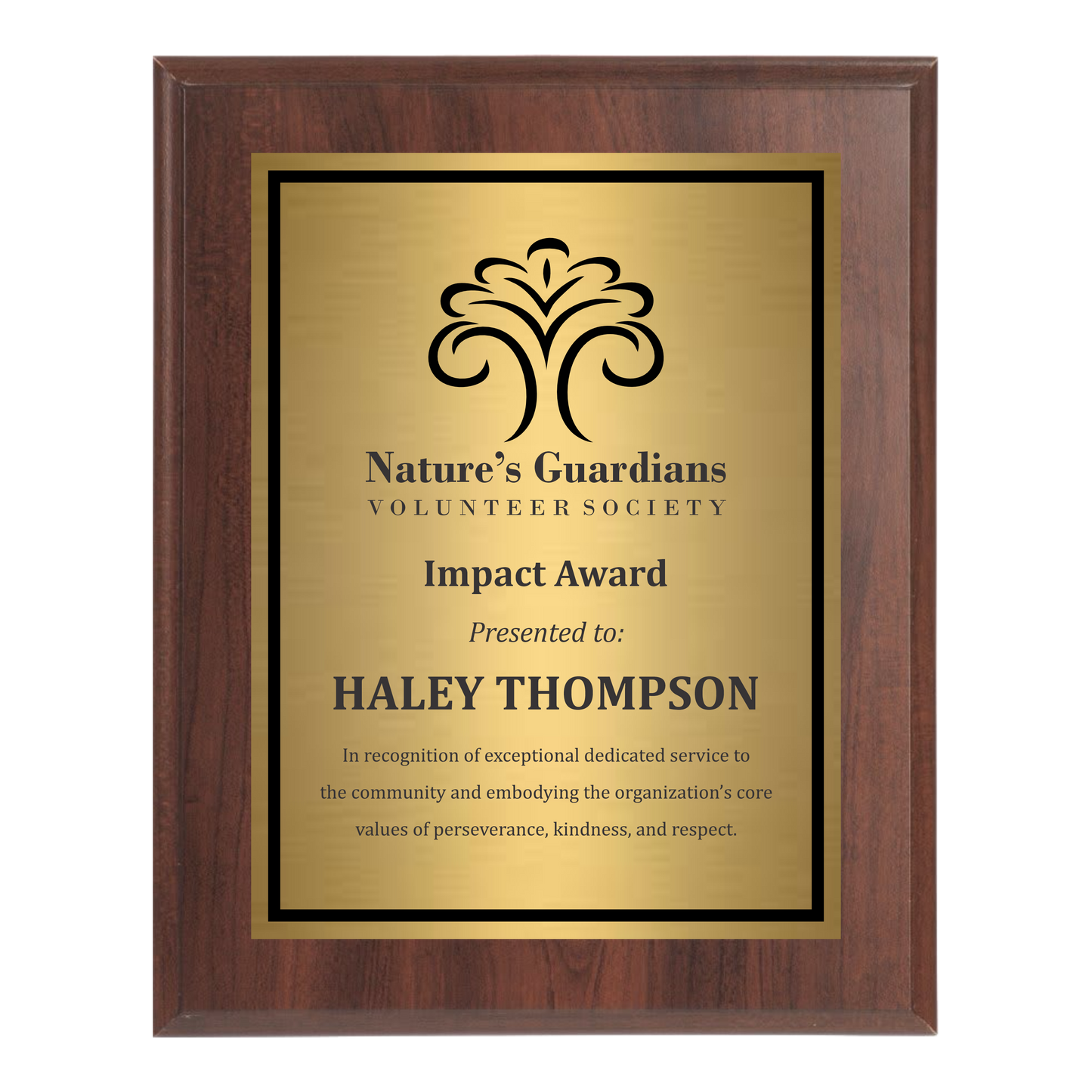 Classic Cherry Wooden Plaque - Gold Plate with Black Engraving - Awards & More #