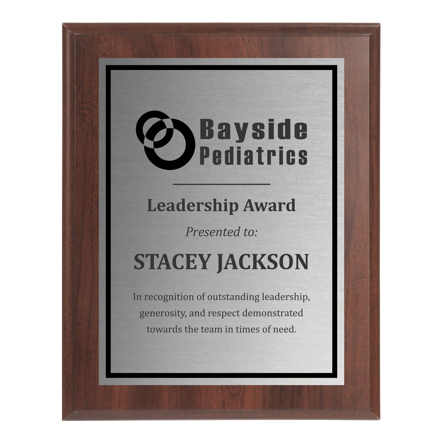 Classic Cherry Wooden Plaque - Silver Plate with Black Engraving - Awards & More #