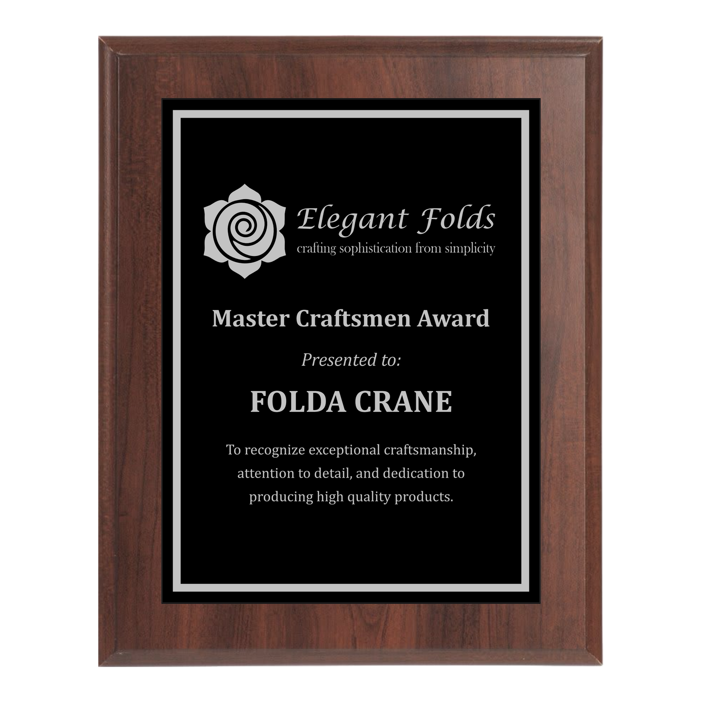 Classic Cherry Wooden Plaque - Black Plate with Silver Engraving - Awards & More #