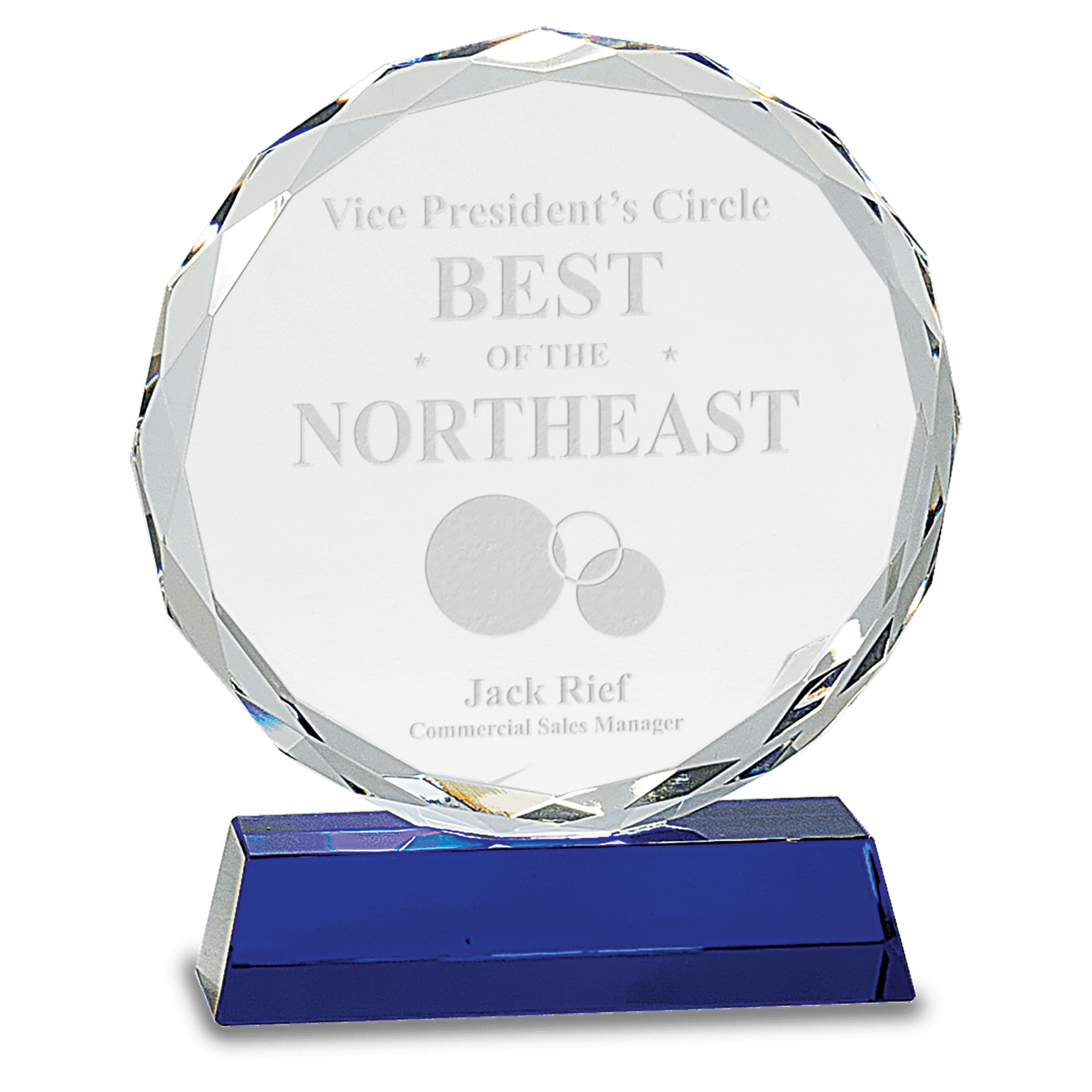 Round Facet Crystal on Pedestal Base - Blue - Awards & More #