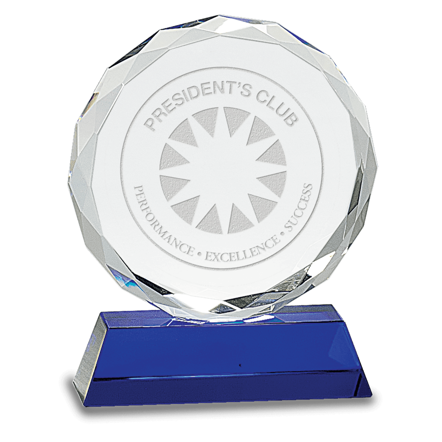 Round Facet Crystal on Pedestal Base - Blue - Awards & More #