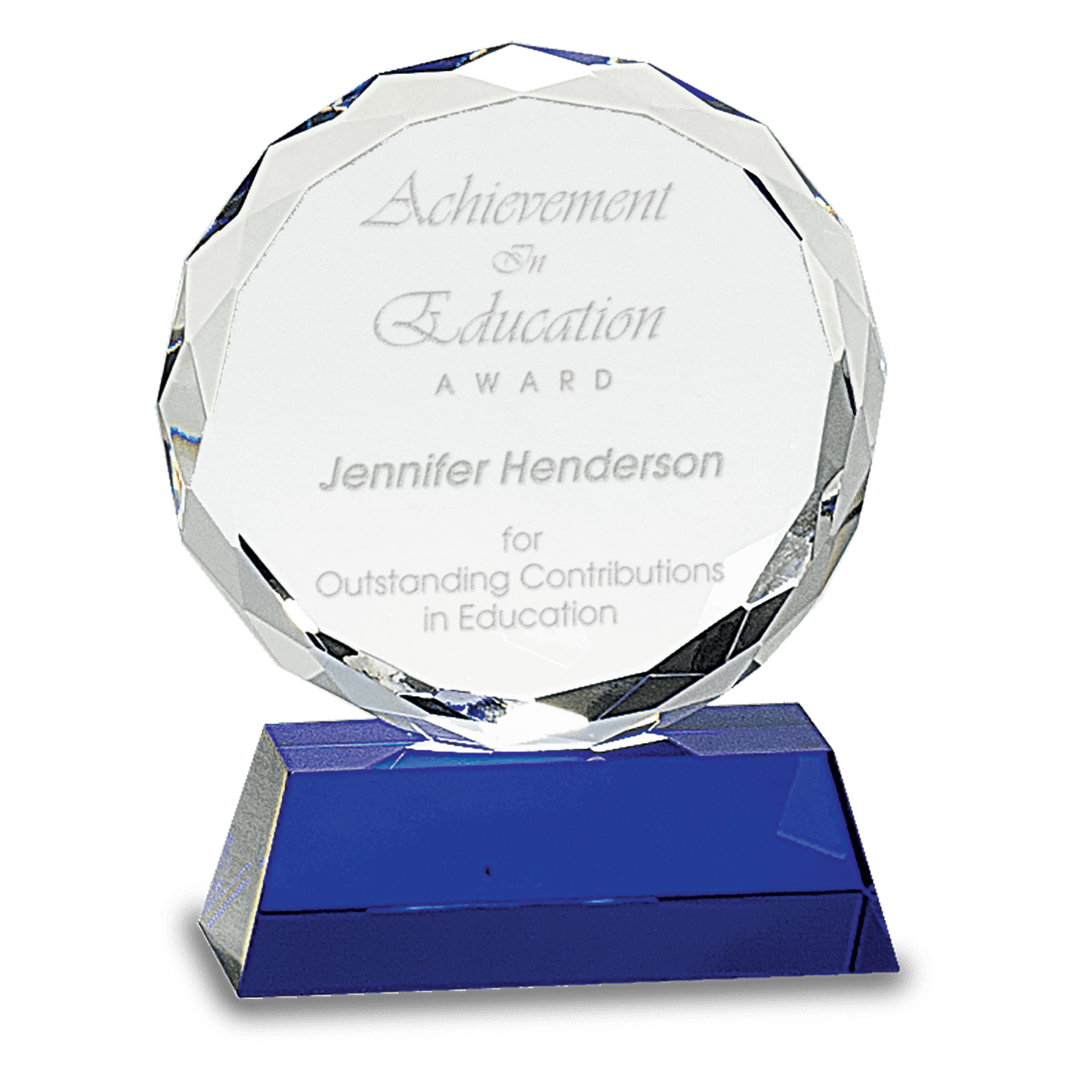 Round Facet Crystal on Pedestal Base - Blue - Awards & More #