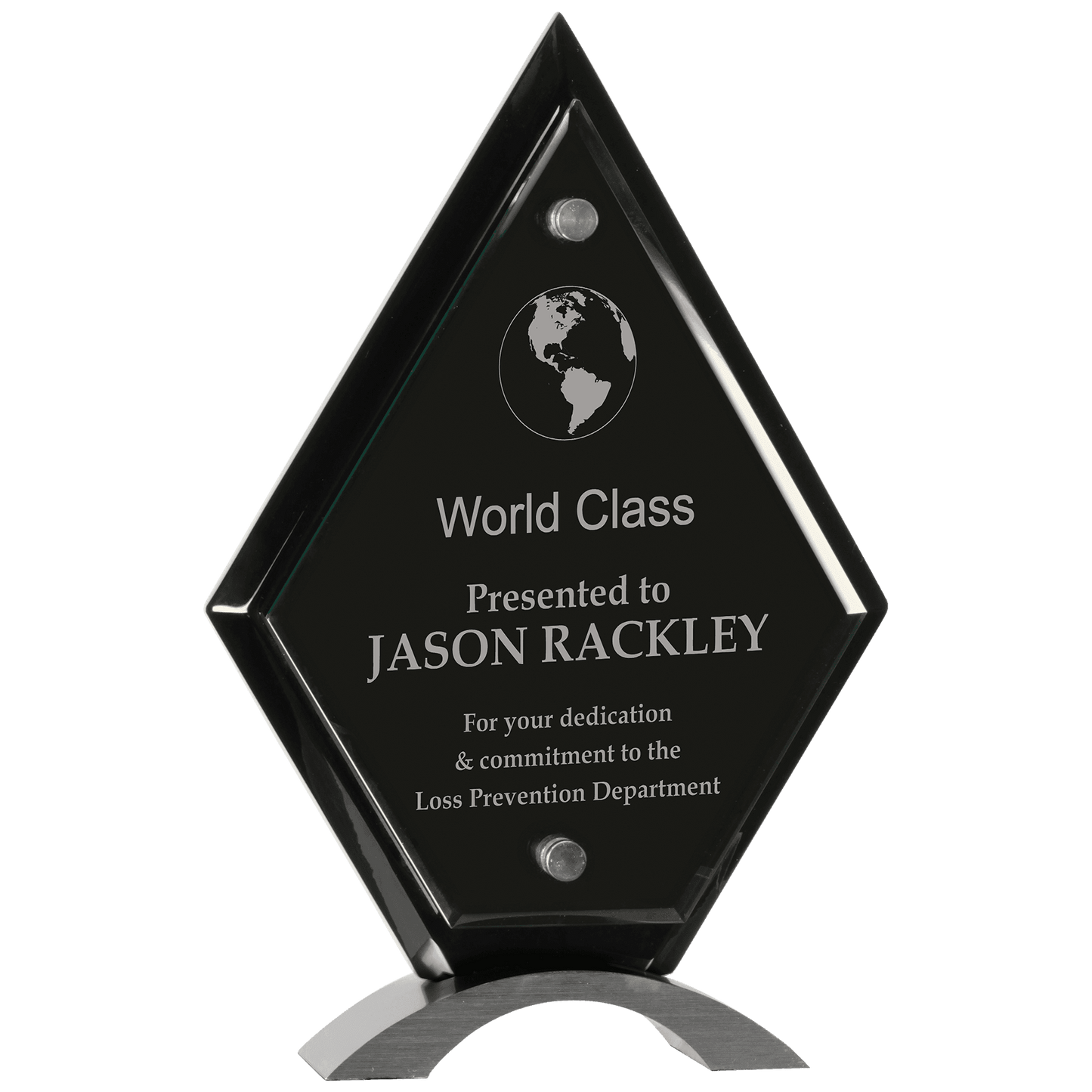 Diamond Floating Jade Glass Standup - Black Piano Finish - Awards & More #