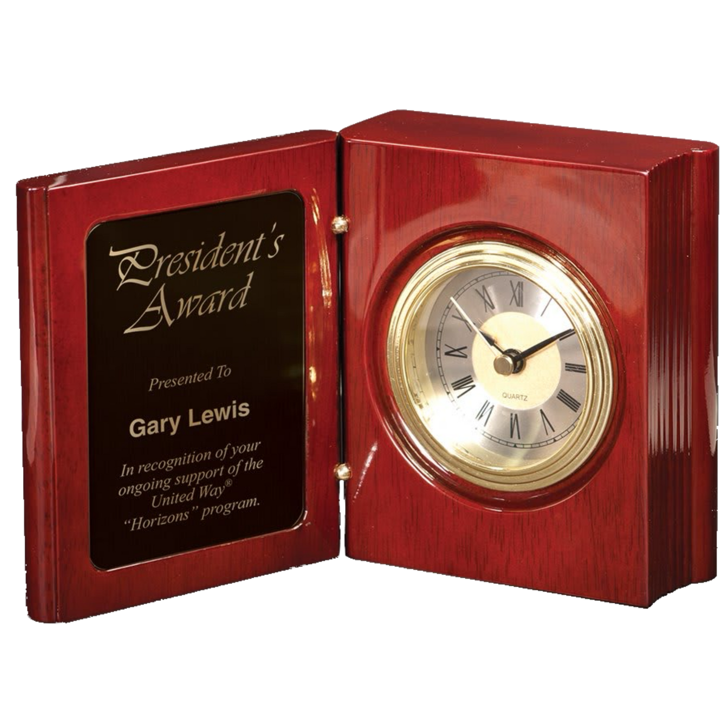 Elegant Rosewood Book Clock Award
