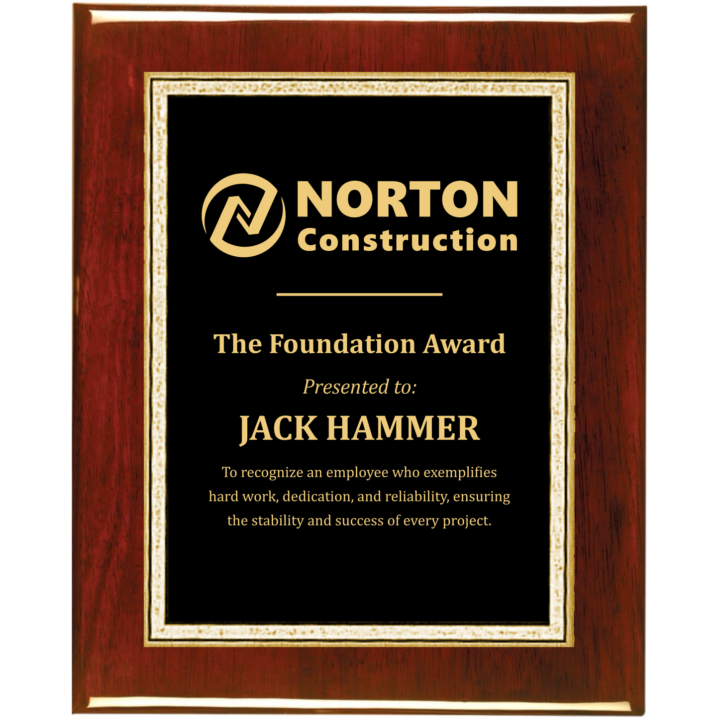 Rosewood Piano Finish Plaque with Florentine Plate - Gold Engraving - Awards & More #