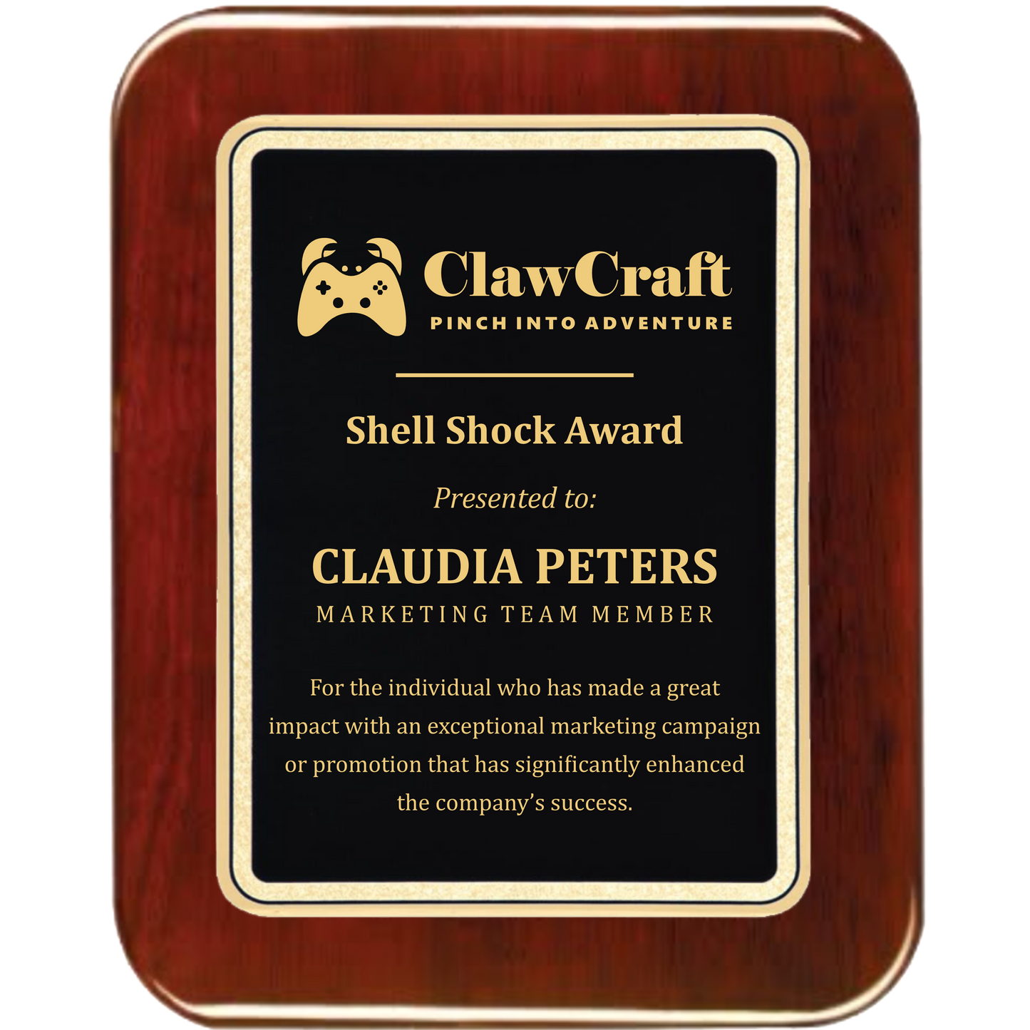 Beveled Rosewood Piano Finish Plaque with Rounded Corner Plate - Gold Engraving - Awards & More #