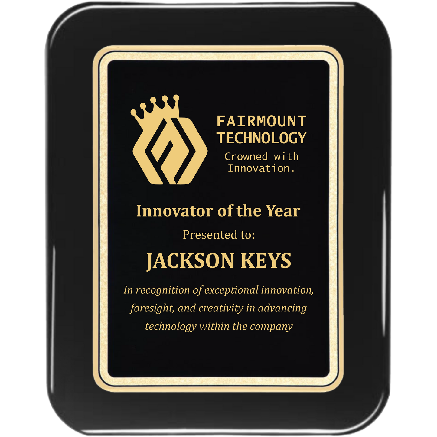 Beveled Black Piano Finish Plaque with Rounded Corner Plate - Gold Engraving - Awards & More #
