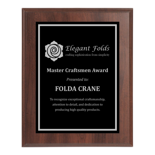 Classic Cherry Wooden Plaque - Black Plate with Silver Engraving - Awards & More #