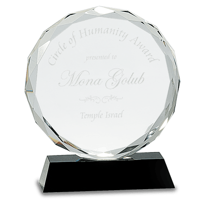 Round Facet Crystal on Pedestal Base - Black - Awards & More #