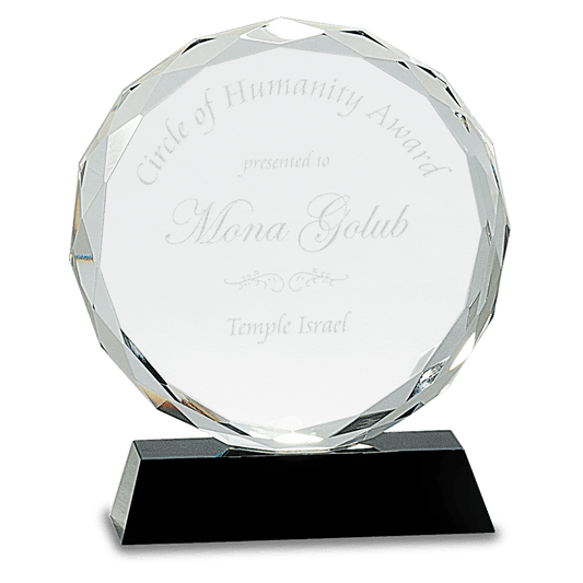 Round Facet Crystal on Pedestal Base - Black - Awards & More #