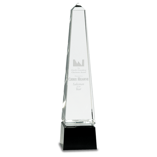 Obelisk Crystal Award with Pedestal Base - Black - Awards & More #