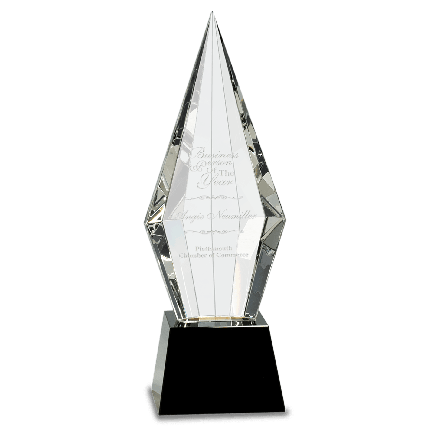 Obelisk Facet Crystal with Pedestal Base - Black - Awards & More #