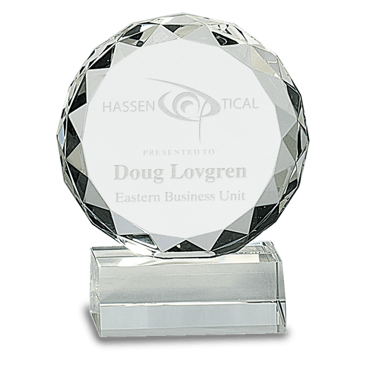 Round Facet Crystal on Pedestal Base - Clear - Awards & More #