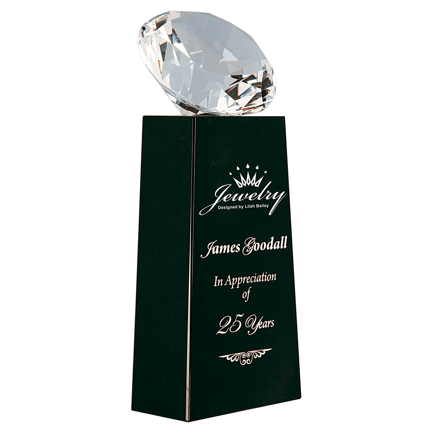 3D Crystal Diamond Award with Pedestal Base - Black - Awards & More #