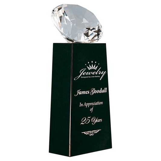 3D Crystal Diamond Award with Pedestal Base - Black - Awards & More #