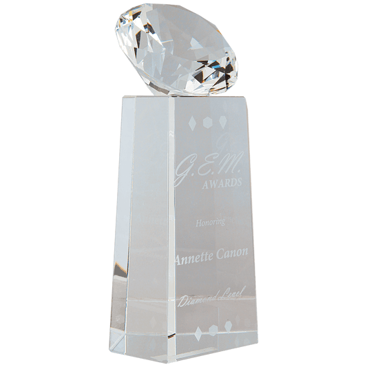 3D Crystal Diamond Award with Pedestal Base - Clear - Awards & More #