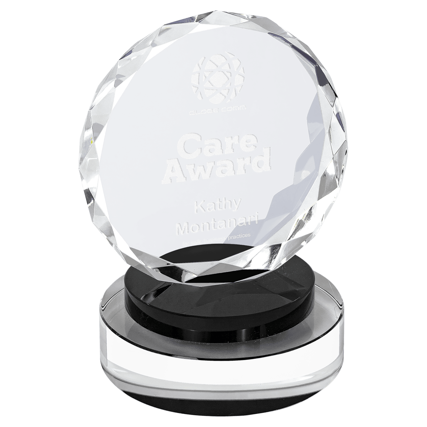 Round Facet Crystal on Round Base - Black - Awards & More #