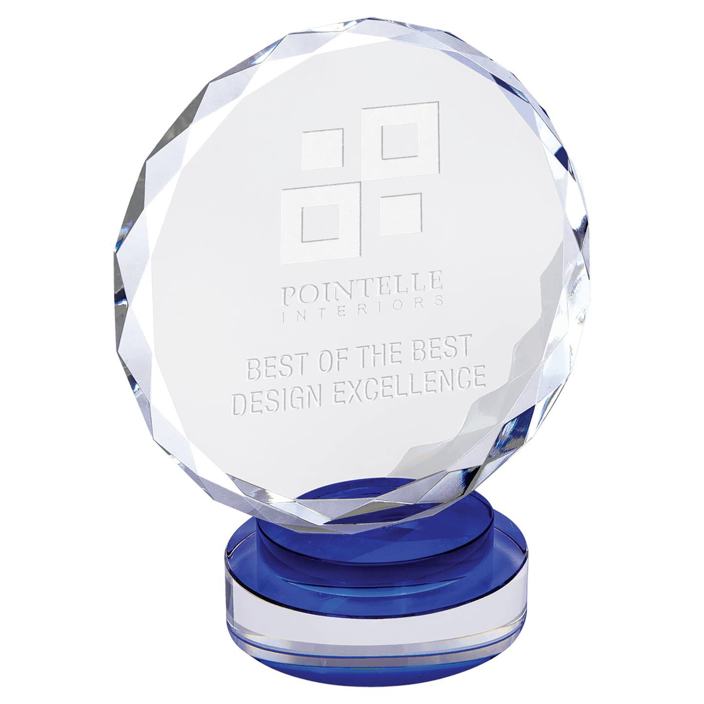 Round Facet Crystal on Round Base - Blue - Awards & More #