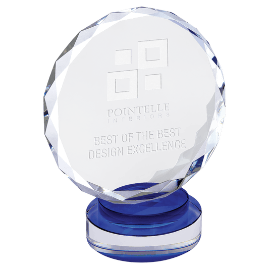Round Facet Crystal on Round Base - Blue - Awards & More #
