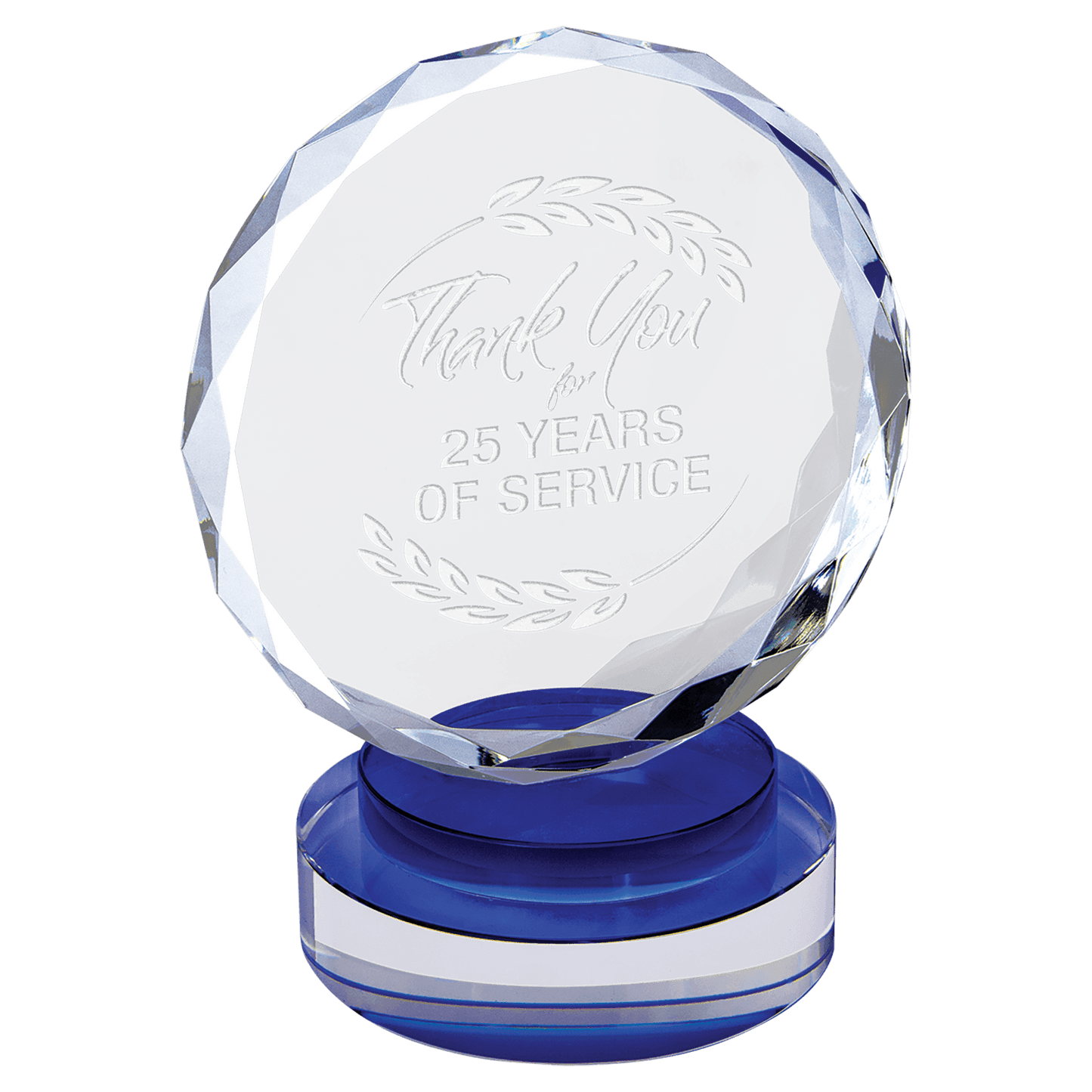 Round Facet Crystal on Round Base - Blue - Awards & More #