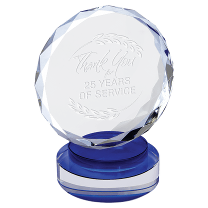 Round Facet Crystal on Round Base - Blue - Awards & More #