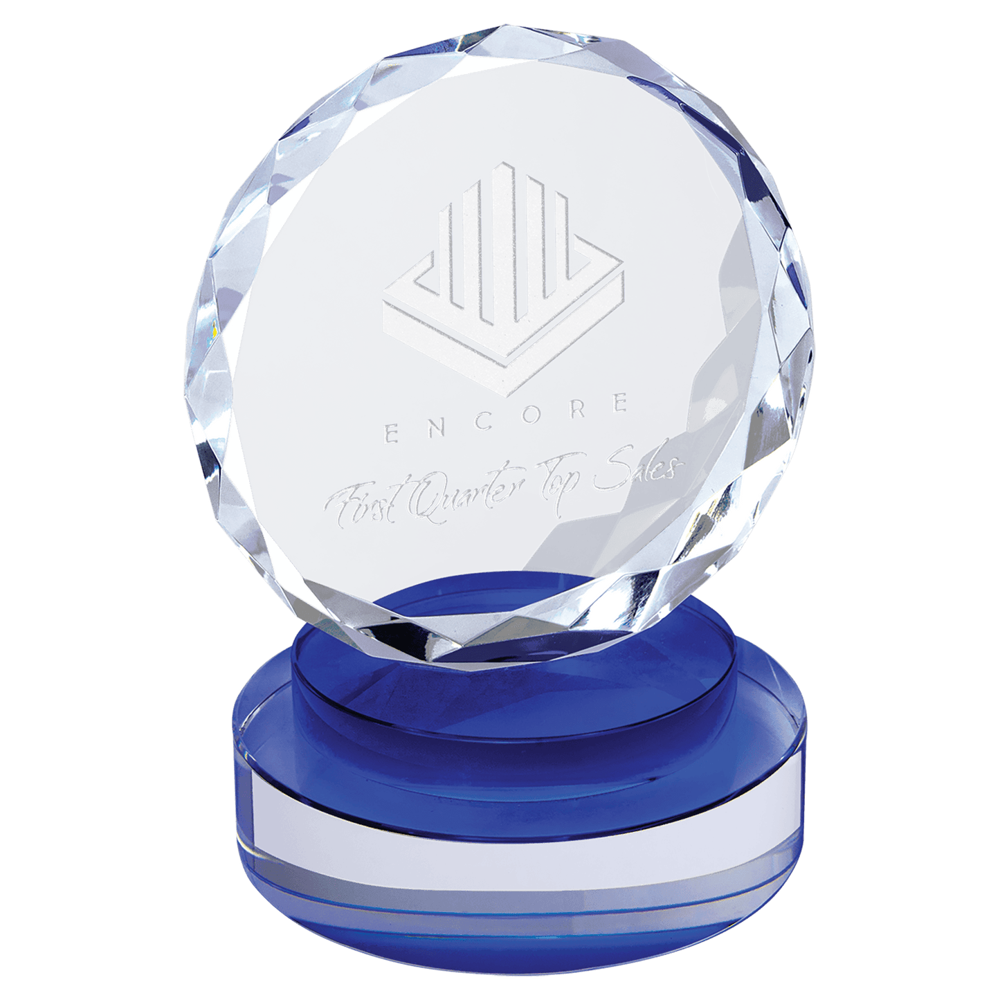 Round Facet Crystal on Round Base - Blue - Awards & More #