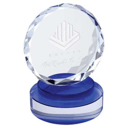 Round Facet Crystal on Round Base - Blue - Awards & More #