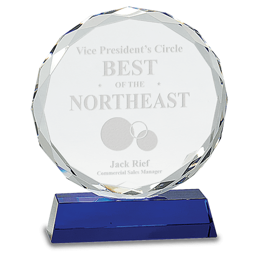 Round Facet Crystal on Pedestal Base - Blue - Awards & More #