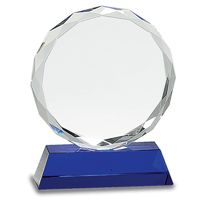 Round Facet Crystal on Pedestal Base - Blue - Awards & More #