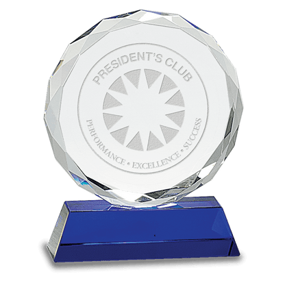 Round Facet Crystal on Pedestal Base - Blue - Awards & More #