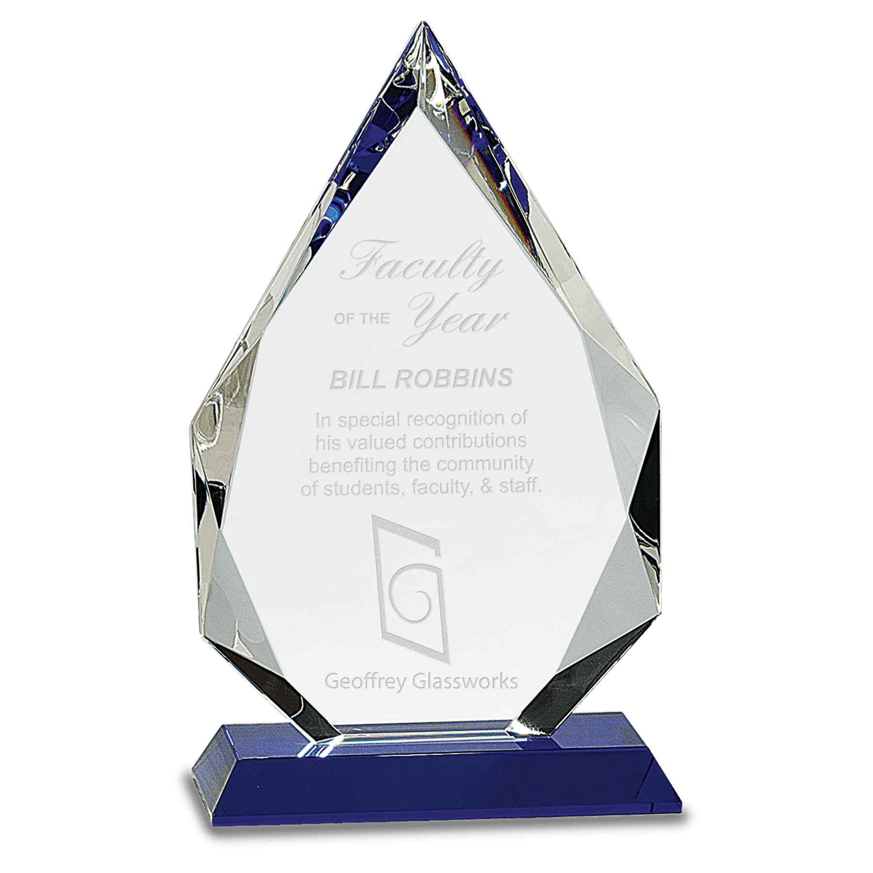 Diamond Crystal with Pedestal Base - Blue - Awards & More #