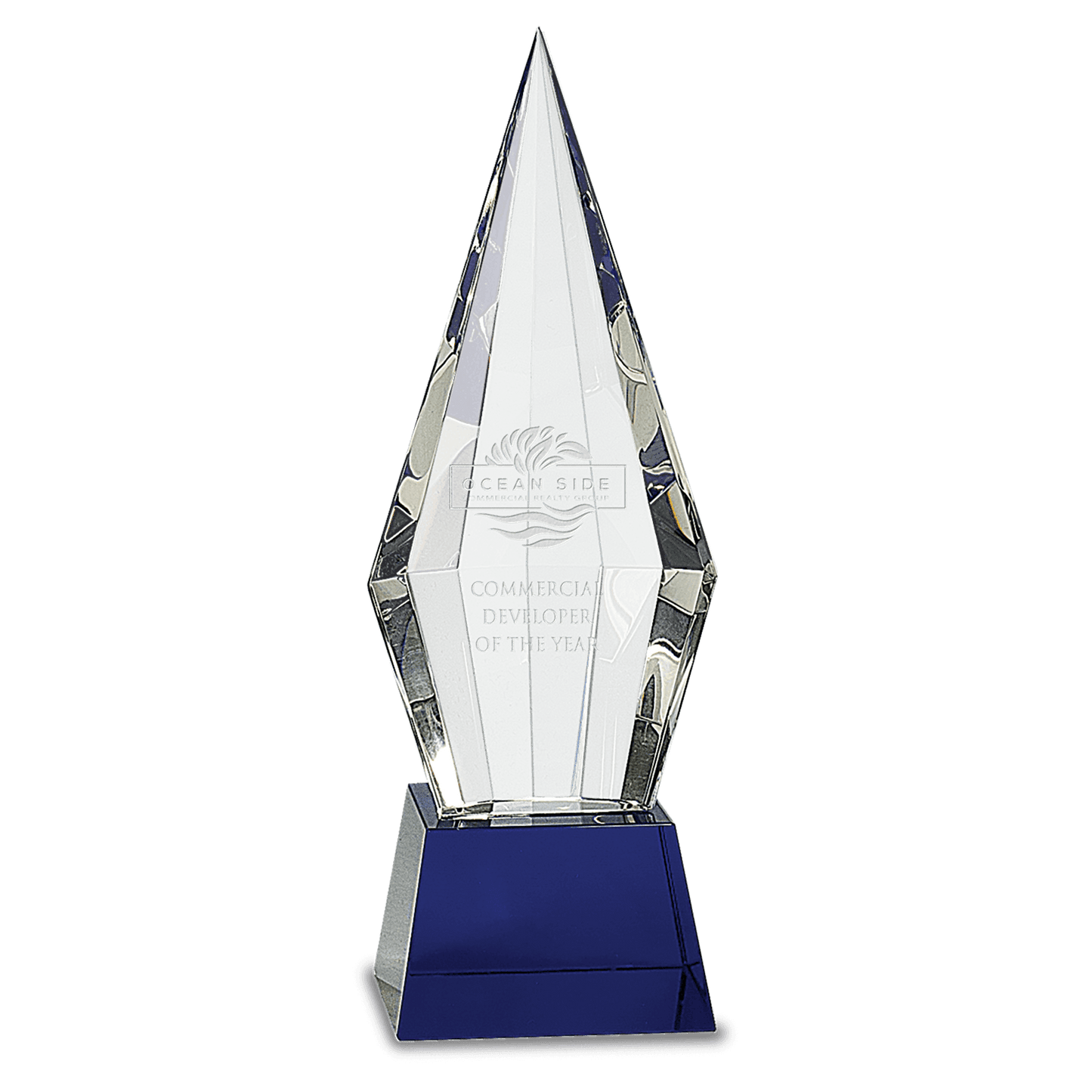 Obelisk Facet Crystal with Pedestal Base - Blue - Awards & More #
