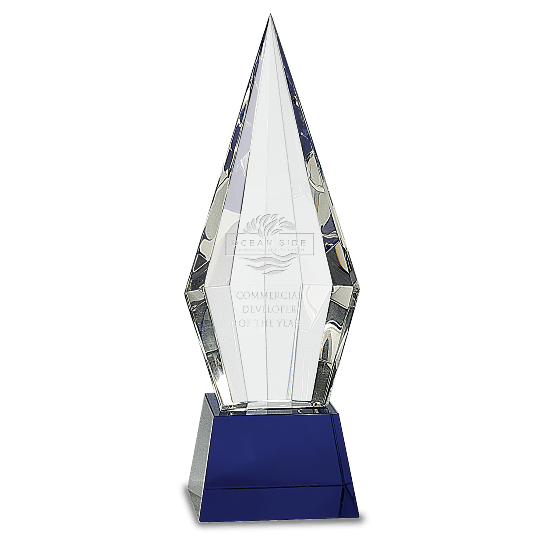 Obelisk Facet Crystal with Pedestal Base - Blue - Awards & More #