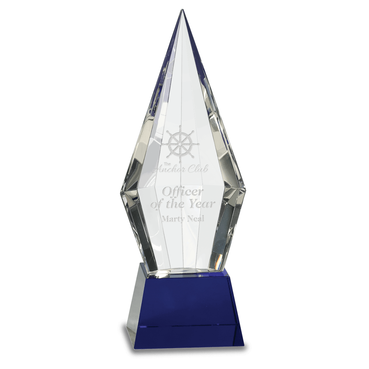 Obelisk Facet Crystal with Pedestal Base - Blue - Awards & More #