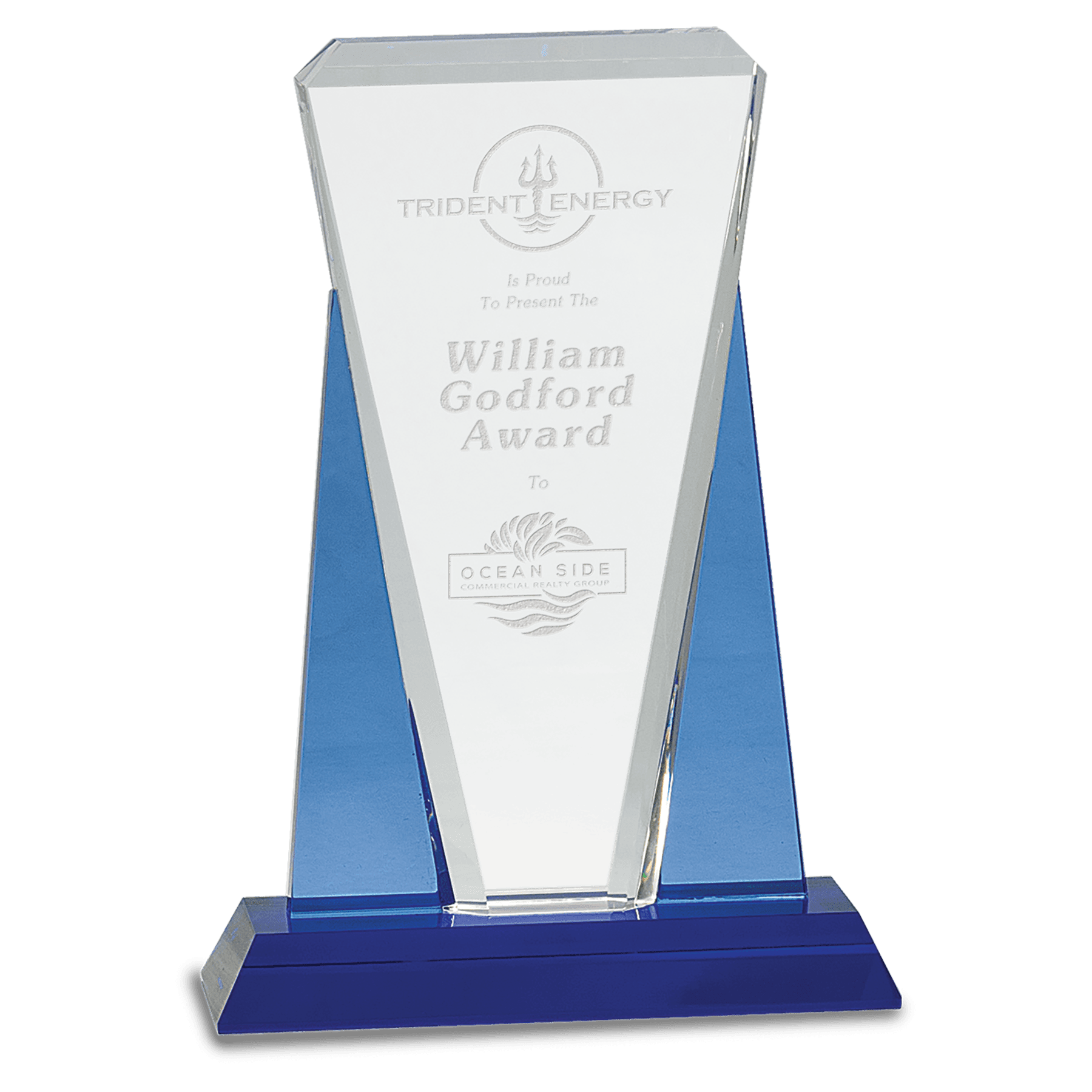 Wedge Crystal on Pedestal Base - Blue - Awards & More #