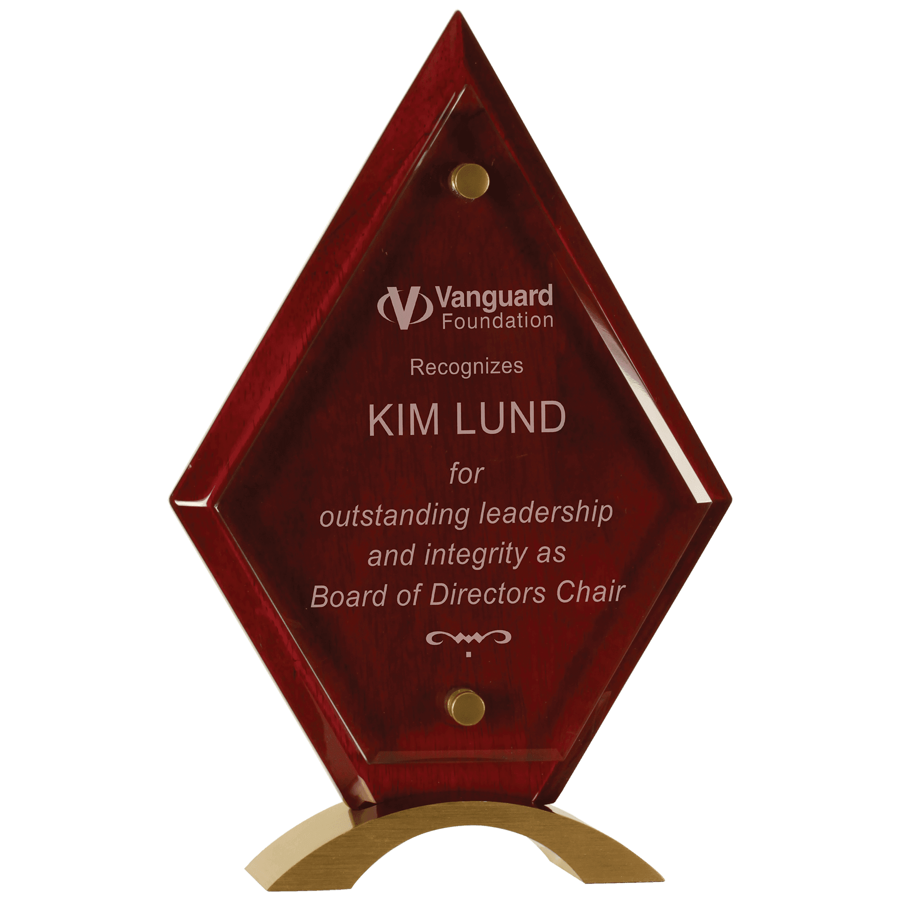 Diamond Floating Jade Glass Standup - Rosewood Piano Finish - Awards & More #