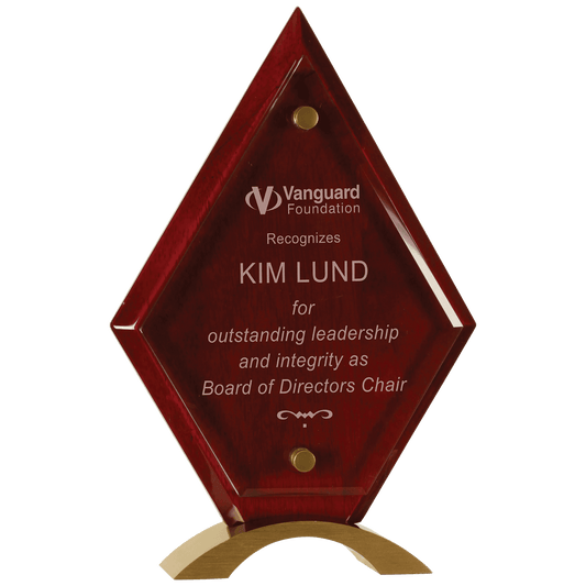 Diamond Floating Jade Glass Standup - Rosewood Piano Finish - Awards & More #