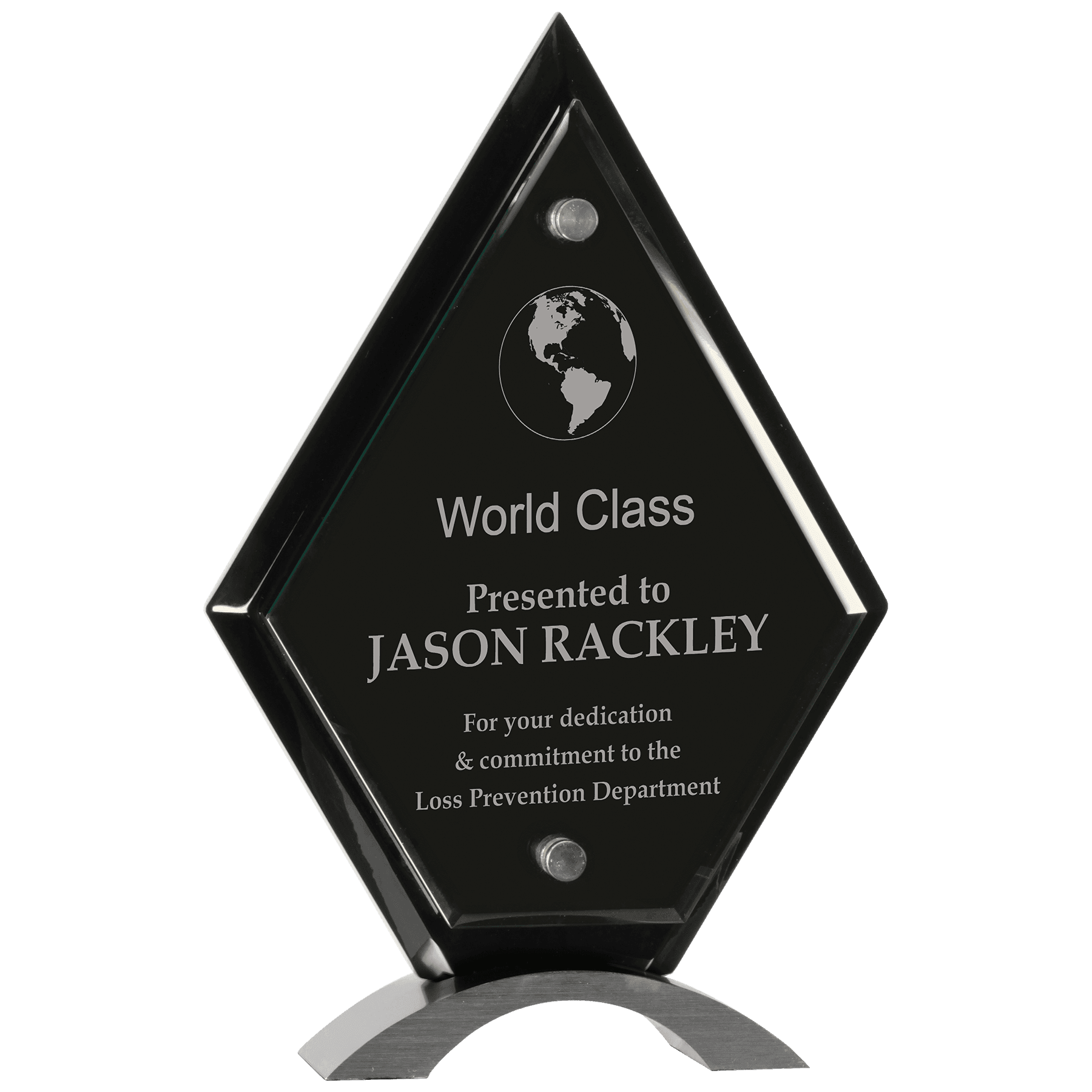 Diamond Floating Jade Glass Standup - Black Piano Finish - Awards & More #