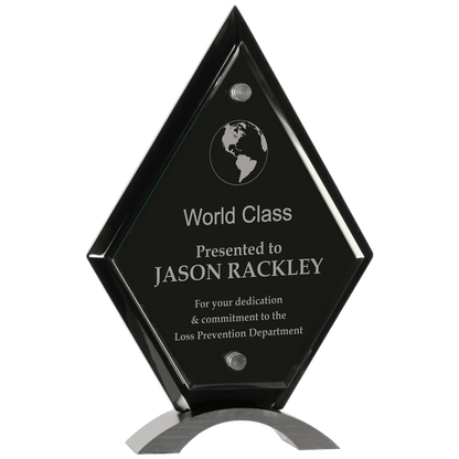 Diamond Floating Jade Glass Standup - Black Piano Finish - Awards & More #