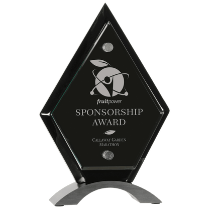 Diamond Floating Jade Glass Standup - Black Piano Finish - Awards & More #