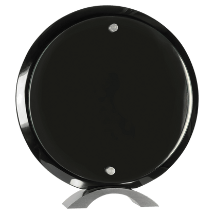 Round Floating Jade Glass Standup - Black Piano Finish - Awards & More #