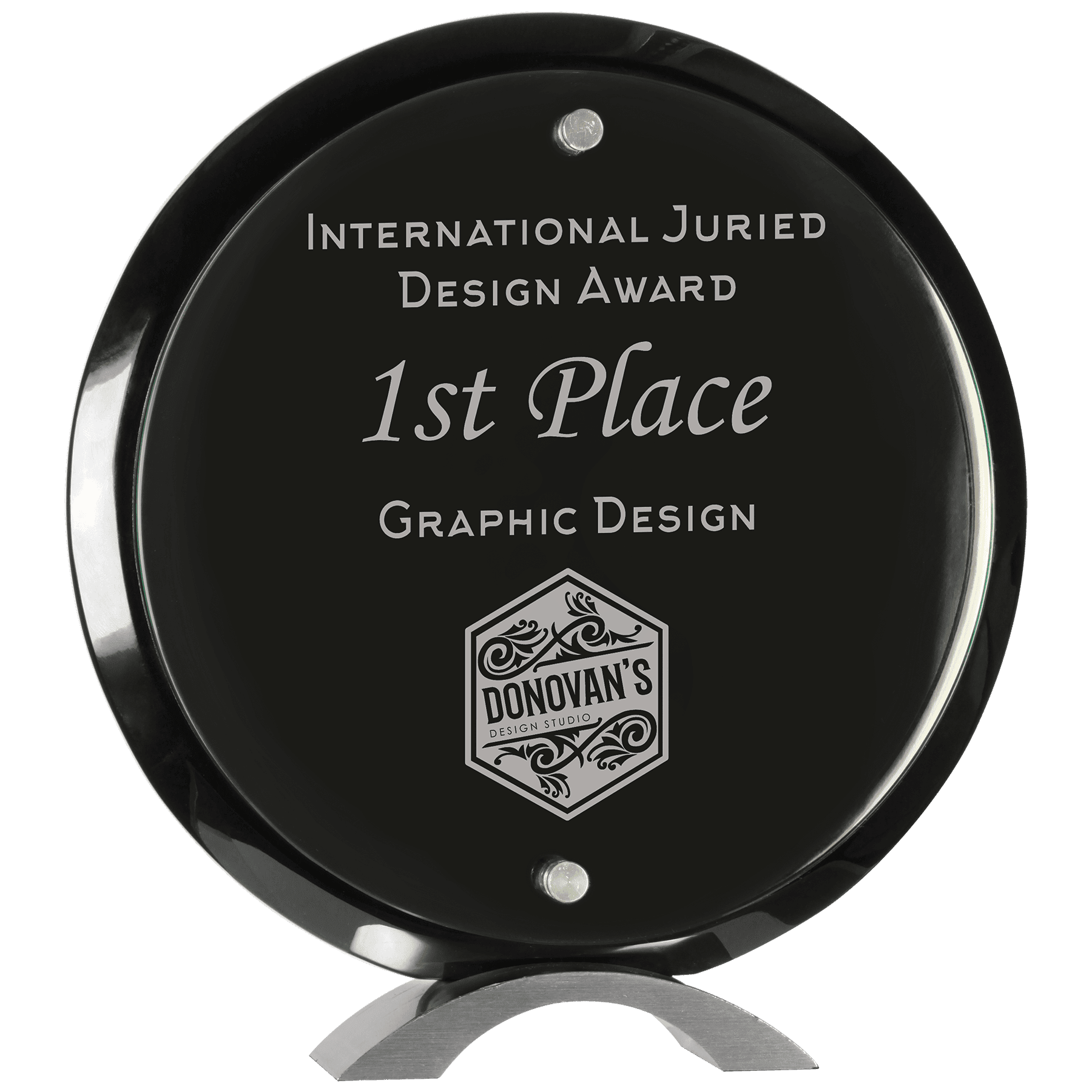 Round Floating Jade Glass Standup - Black Piano Finish - Awards & More #