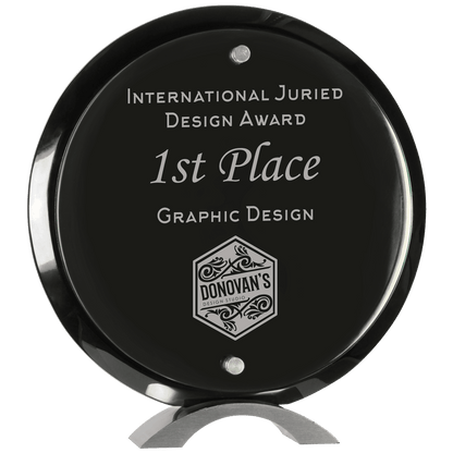 Round Floating Jade Glass Standup - Black Piano Finish - Awards & More #