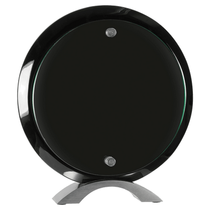 Round Floating Jade Glass Standup - Black Piano Finish - Awards & More #