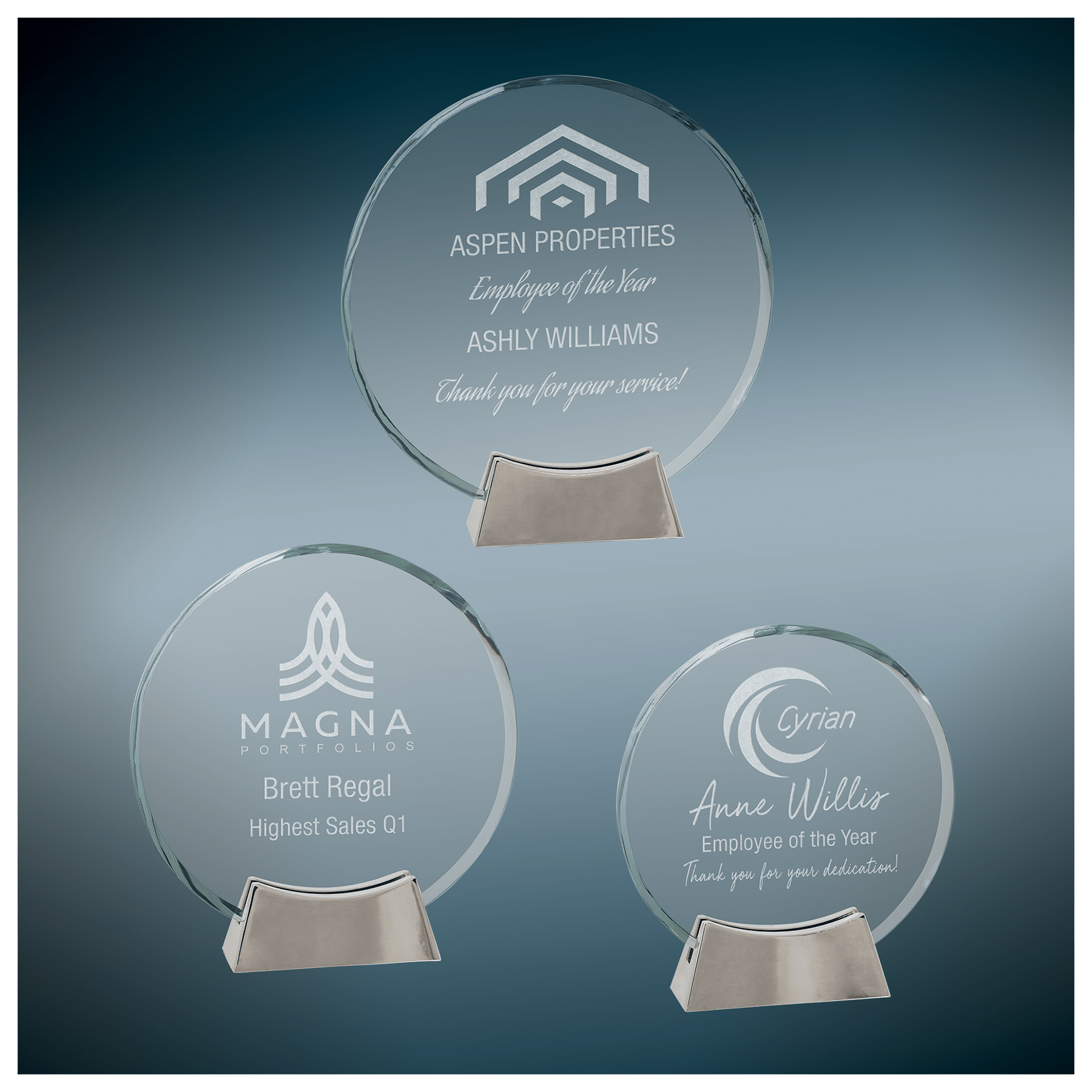 Round Platinum Glass with Full Metal Base - Awards & More #