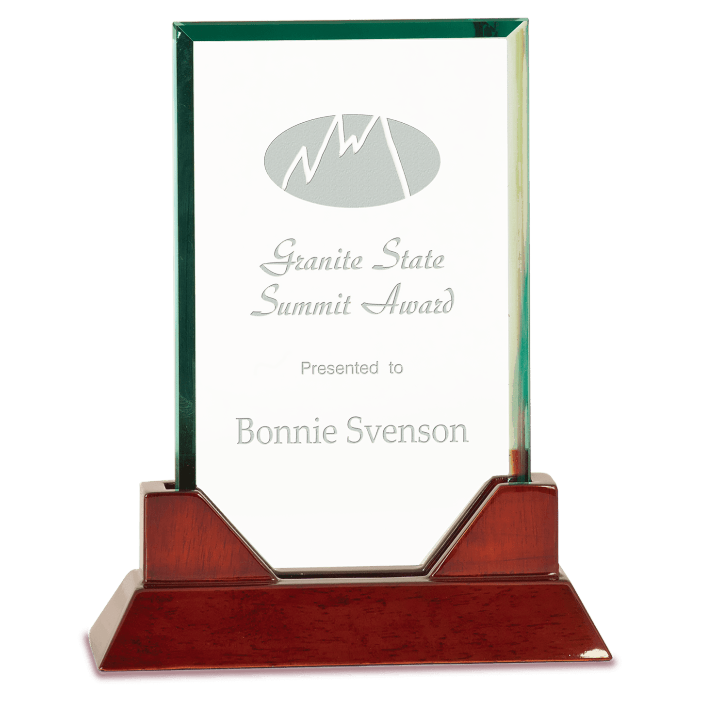 Rectangle Prestige Glass with Rosewood Base - Awards & More #