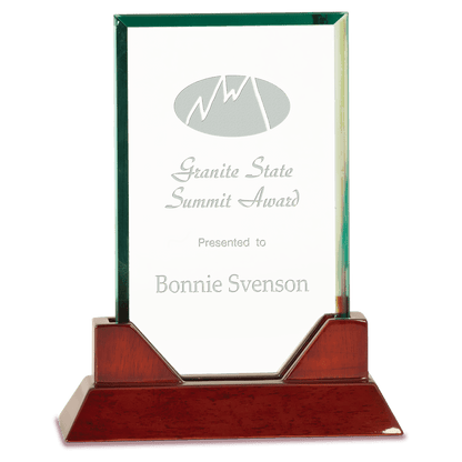 Rectangle Prestige Glass with Rosewood Base - Awards & More #
