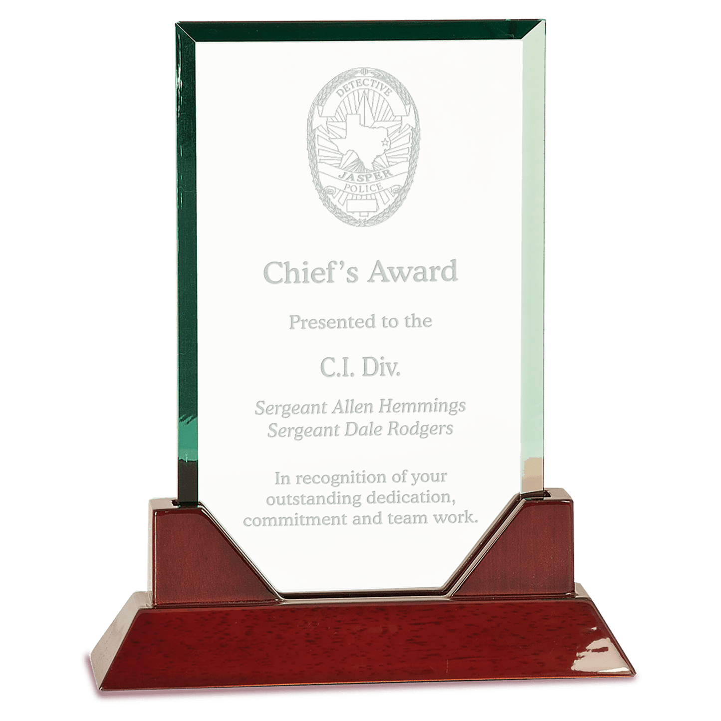 Rectangle Prestige Glass with Rosewood Base - Awards & More #