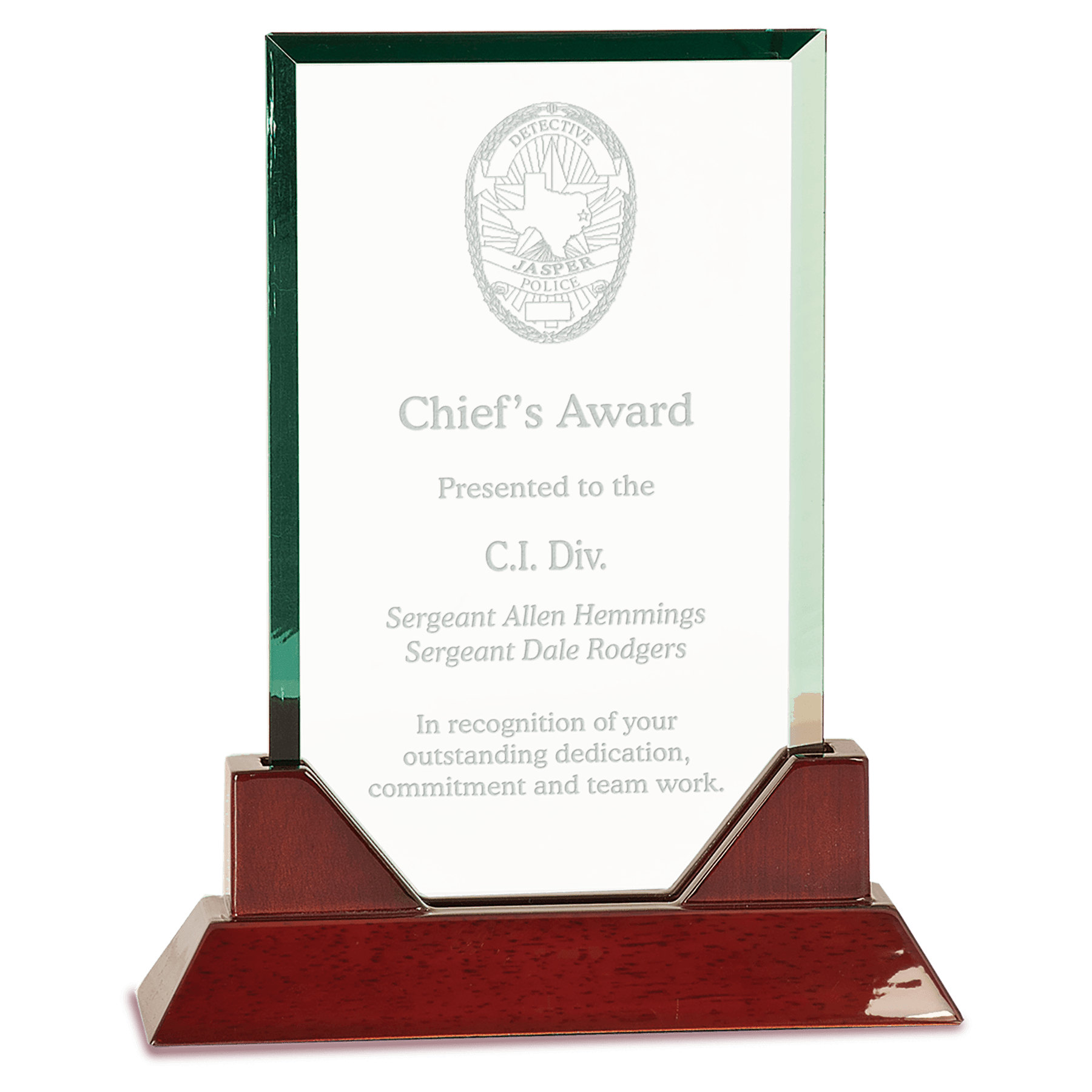 Rectangle Prestige Glass with Rosewood Base - Awards & More #